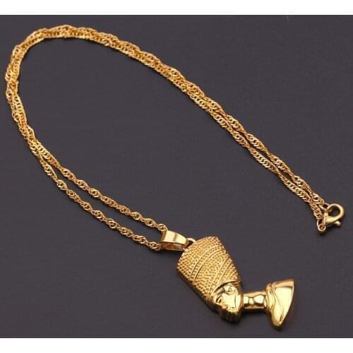 Exotic Egyptian Queen Nefertiti Pendant Necklaces for Women Men Jewelry Gold Color Wholesale Jewellery African Gift