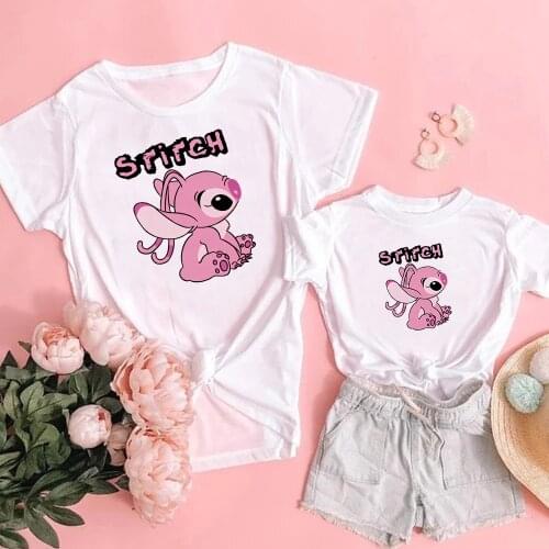 New Summer Matching Family T Shirts Summer Short Sleeve Lilo Stitch Disney Printed Mommy Daughter Family Outfits Family Clothes