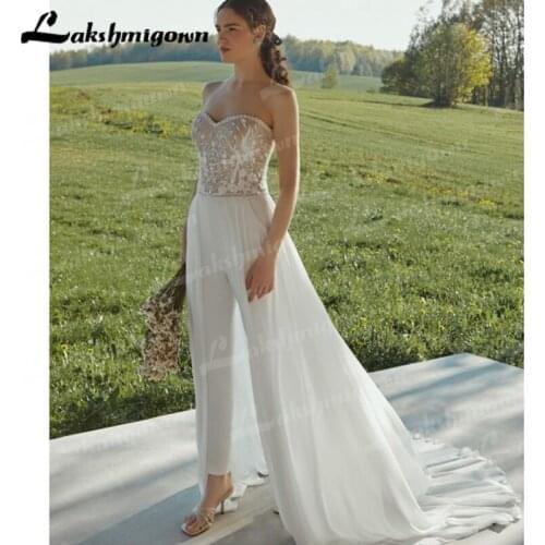 Jumpsuits Wedding Dresses for Women Pant Suit Lace Applique Beaded Bride Formal Bridal Gowns with dectach train 2022 New Arrival