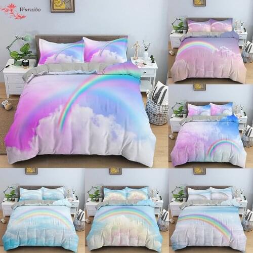 Colorful Cloud Girls Bedding Set Queen King Size Duvet Cover Bed Cover Set Rainbow Comforter Quilt Sets Home Textiles Bedclothes