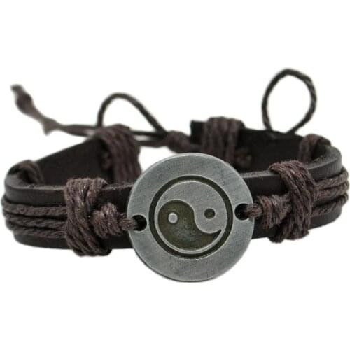 Tai Chi Yin & Yang Leather Bracelet Chinese traditional Taoist symbols Amulet Lucky Gift Fashion Jewelry