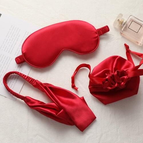 1Set Imitated Silk Sleeping Eye Masks Shading Patch Cover Adjustable Blindfold Travel Relax Eye Care Tool With Bag And Headband