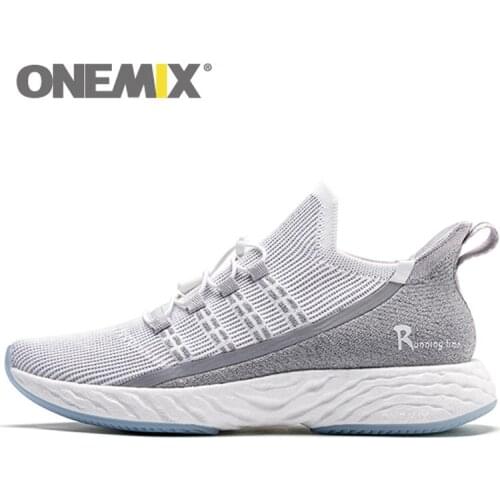 Onemix Men Running Shoes Breathable Mesh Vamp Outdoor Knit Sports Shoes Damping Reflective Sneakers Comfortable Walking Shoes