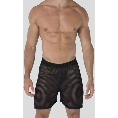 Mens Net Yarn Pajama Pants Mesh Perspective Striped Shorts Mens Casual Mesh Shorts Breathable Pants Mens Shorts S-5XL