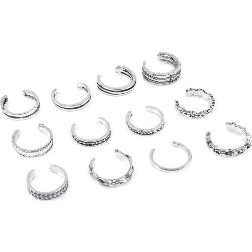 Varved Cutout Multi-Element 12-Piece Toe Ring Foot Decoration wedding ring set ring set wholesale lots bulk jewelry