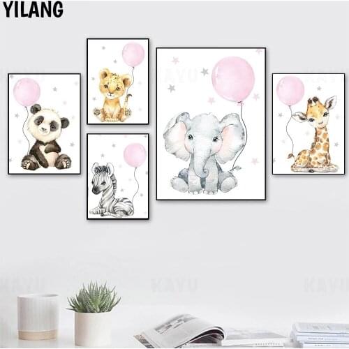 Nursery Wall Art Print Elephant Art Poster Panda Canvas Painting Balloon Animal Prints Nordic Wall Pictures Baby Bedroom Decor