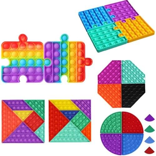 Tangram Tabletop Puzzles Fidget Toys Anti Stress Relief Fidget Silicone Toy Push Bubble Board Game Fun Pressure Reduction