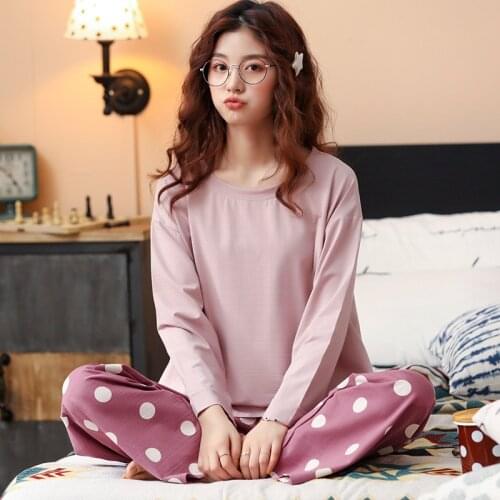New Sleepwear Pajamas For Women Sexy Autumn Homewear Short Sleeve Female 2 Pieces Plus Size Loose Cotton Pijama Pjs Pyjama Set
