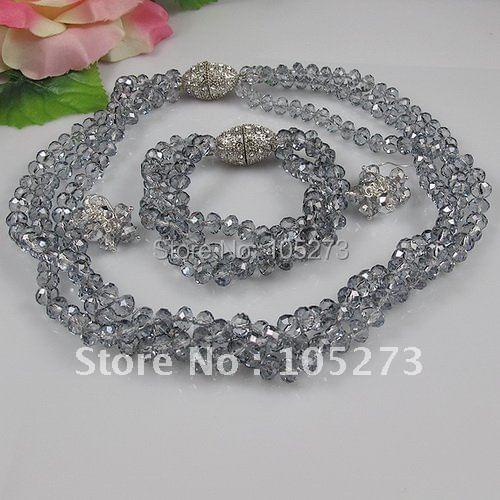 Charming! Gray Crystal Beads Jewelry Set 3Rows gray Color Fashion Crystal Jewelry Set Fashion Womens Jewelry Wholesale A2652