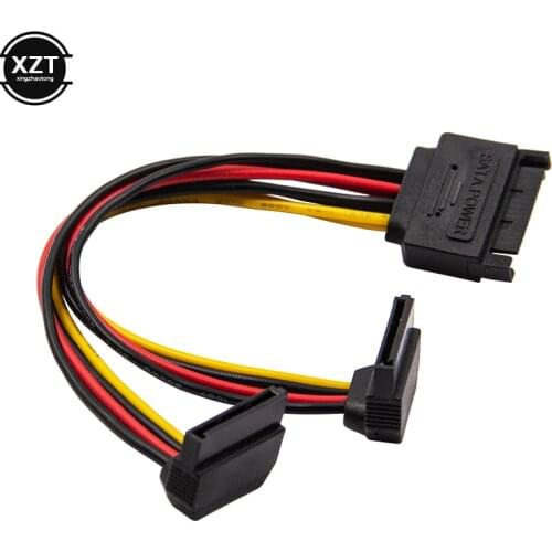 90 Degree SATA 15-Pin Male to 2 x 15P Female Y Splitter Adapter Power Cable for Solid State SSD Hard Disk Motherboard