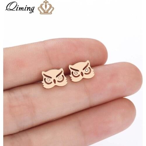 QIMING Cute Baby Animal Owl Earring Gold fashion Stud Earrings For Women Accessories Ear Fashion Jewelry Girl Gift