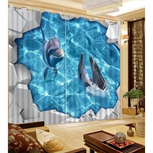 Luxury European Modern ocean dolphin Bedroom Living Room Kitchen Home Textile Luxury 3D Window Curtains