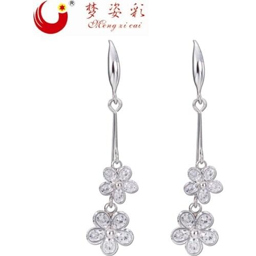 2020 New s925 Long Earrings for Women Zircon brinco beautiful Jewelry Flower Stud ear Pendientes Jewelry orecchini Party Gifts