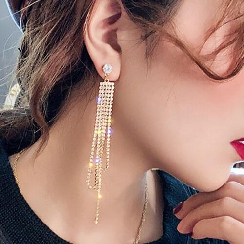 Tassel Earring Alloy Rhinestone Long Claw Chain S925 Silver Needles Stud Ear Flash Lightning New Fashion Jewelry Gift For Womens