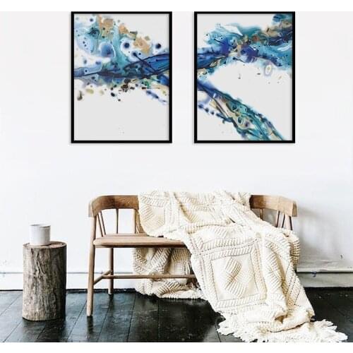 Blue Rhythm Abstract Watercolor Oil Painting Gorgeous Colors River Canvas Painting Wall Art Pictures For Living Room Home Decor