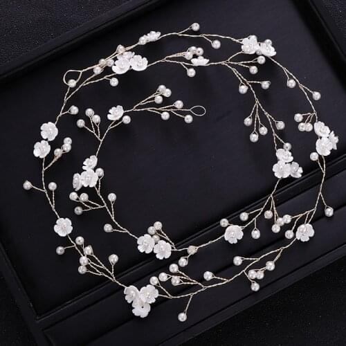 Wedding Hair Accessories Bridal Headband Headpieec Handmade Long Gold Silver color Flower Pearl Women Bridal Hair Jewelry