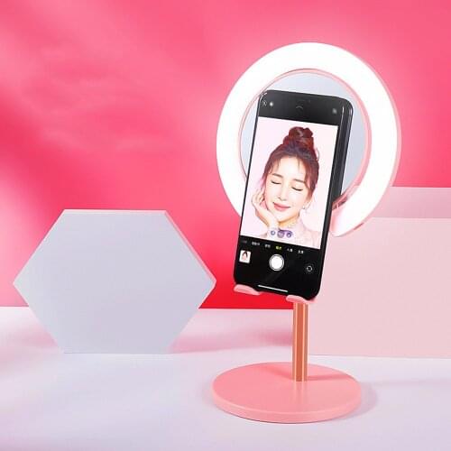 LED Ring Light Desktop Makeup Lighting with Stand Big Mirror and Cellphone Holder for Selfie Video Shooting Live Streaming