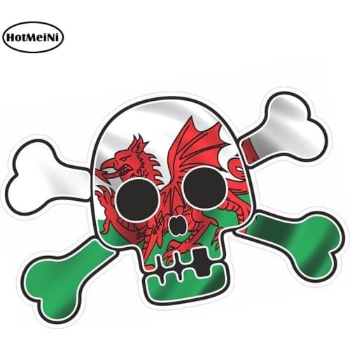 HotMeiNi 13cm X 9cm Pirate Style Skull Crossbones with Wales Welsh Cymru Flag Motif External Vinyl Car Stickers
