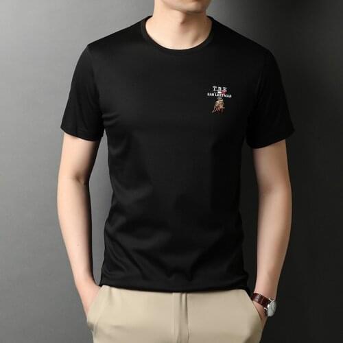 High-end summer short-sleeved T-shirt mens ice silk round neck cotton T trend embroidery clothes on half sleeves