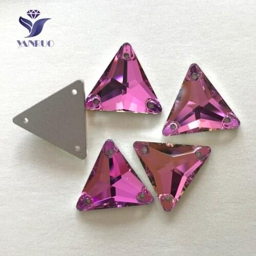 YANRUO #3270 All Sizes Rose Triangle Flat Back Sewing Crystal Strass Rhinestone Sew On Stones For Wedding Dresses