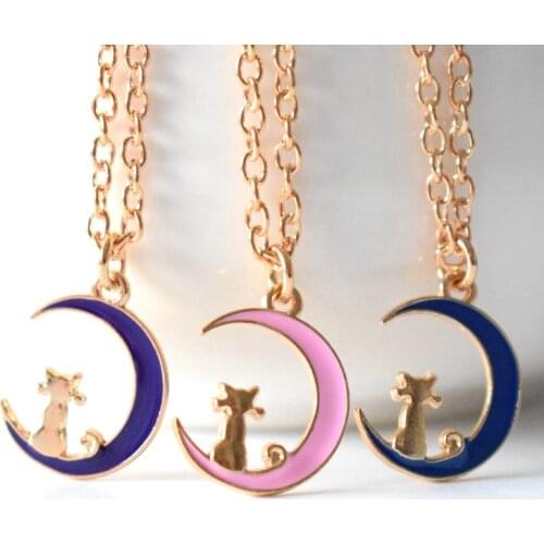 3 Color Moon Cat Pendant Necklace Elegant Women Jewelry Fashion Accessories Christmas Gift For Friends
