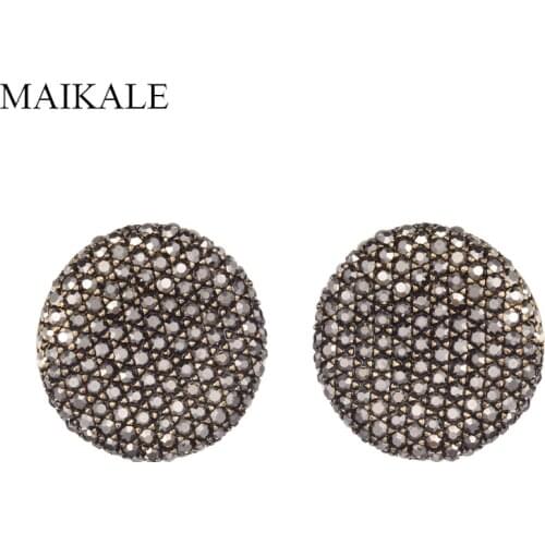MAIKALE Vintage Earrings Round Gold Black Stud Earrings Metal Exaggerated Rhinestone Earrings For Women To Friend Gift