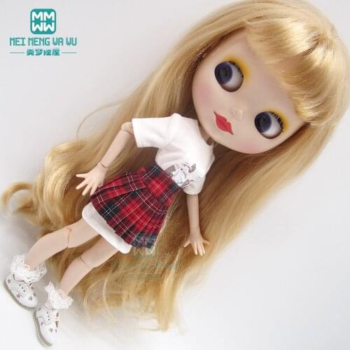 1pcs Blyth Doll Clothes fashion T-shirt, pleated skirt, leather shoes for Blyth Azone OB23 OB24 1/6 doll accessor