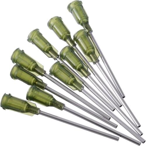 10pcs Olive Color Dispensing Needles Stainless Steel Syringe Tip Needle 1.5" 14 Gauge for Liquid Dispenser Syringe