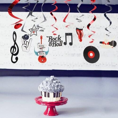 10pc/pkg) Rock Metallic Foil Hanging Swirls Rock n' Roll Whirls Musical Party Decorations Birthday Party