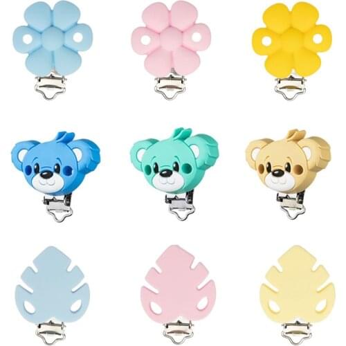 10pcs baby clip leaf & flower style silicone nipple chain clip accessories DIY necklace stainless steel clip