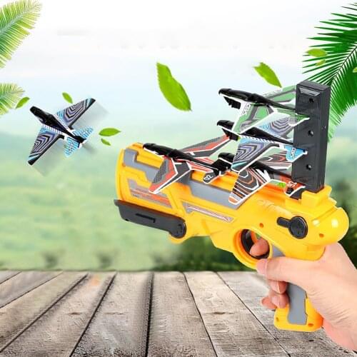 2 Set One-click Ejection Foam Airplane Shooting Game Toy Catapult Plane Toy Gun Bubble Aircraft Pistol For Outdoor Kid Toys
