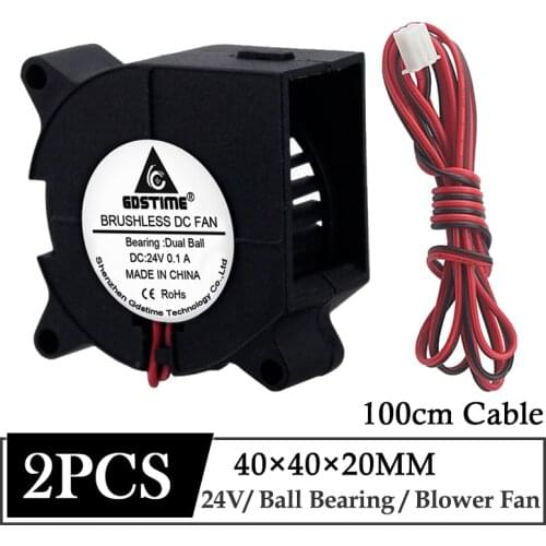 2Pcs Gdstime DC 24V 40mm 40x40x20mm Dual Ball Bearing 1 M Cable 3D Printer Fan 4cm 40mmx20mm 4020 Turbo Blower Fan