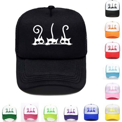 Printed Baseball Cap Custom Logo Hat Funny Cat Solid Color Wholesale Men Women Simple Casual Black Mesh Cap
