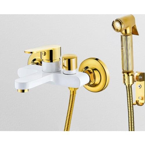 Bidet Shower Faucet Gold and White Brass Toilet Bidet Taps Muslim Ducha Higienica Hot and Cold Water Mixer Tap Bathroom Faucets