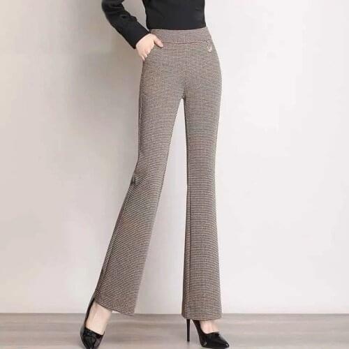 Formal Pants Office Work Woolen Wide Leg Pants High Waist Full Length Straight Female Trousers Office Lady boot cut pant Autumn