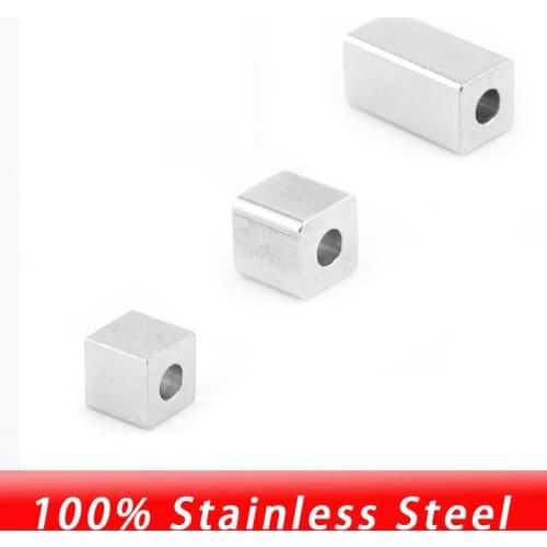 100% Stainless Steel Square-Shape Beads 2.5/3/4/5mm Metal Cube Beads 2mm Hole Rectangle Bead DIY Jewelry Making Wholesale 100pcs