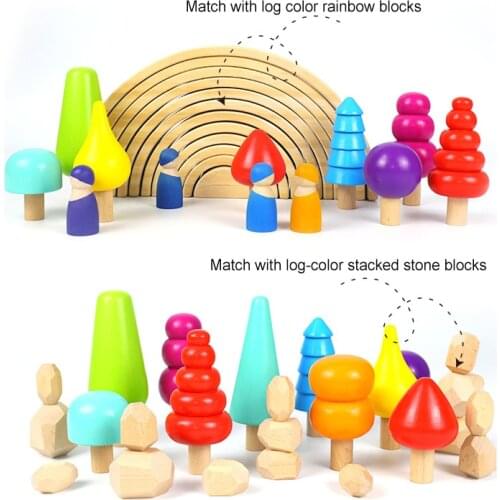 Baby Toys Large Size Rainbow Building Blocks Wooden Toys For Kids Creative Rainbow Stacker Montessori Educational Toy Children