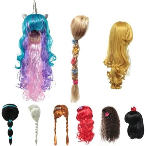Kids Unicorn Long Hair Wig Girls Princess Photography Props Children Girl Elsa Anna Sleeping Beauty Braid Jasmine Moana Hair