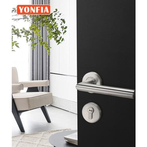 YONFIA 700301 Modern Stainless Steel 304 Door Handle Round Tube Entry Interior Lever Door Lock Handles For Bedroom Wood Door