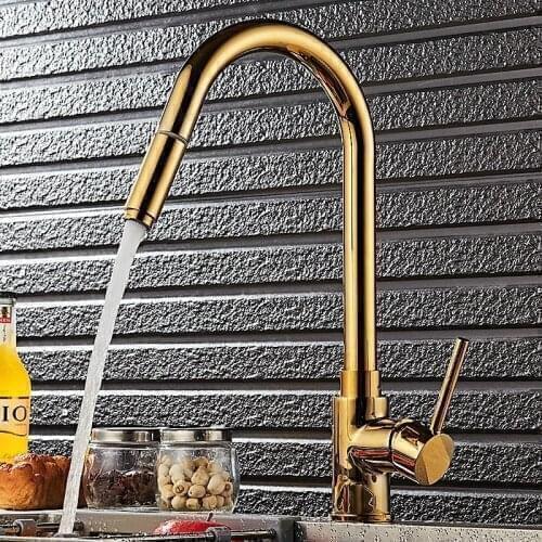 European copper kitchen pull faucet Gold Washbasin kitchen sink faucet under counter basin telescopic faucets