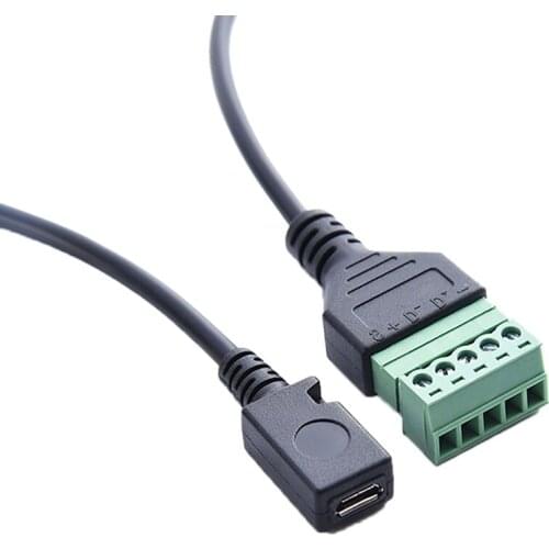 Terminal Plug Adapter Connector Cable Lead 30cm 1pcs Micro USB Female to 5 Pin Screw with Shield Solderless