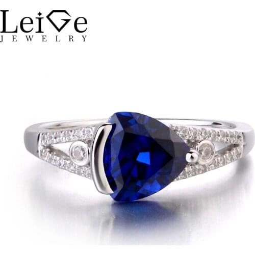 Leige Jewelry Lab Blue Sapphire Solid 925 Sterling Silver Ring Gemstone September Birthstone Engagement Wedding Rings for Her