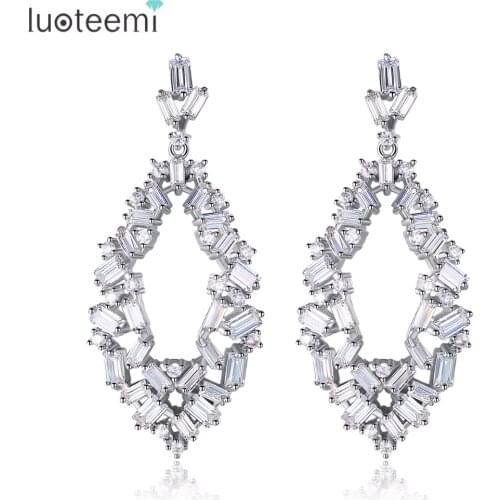 LUOTEEMI Exquisite Big Drop Earrings for Woman Wedding Party Shiny CZ Rhombic New Luxury Female Jewelry Kolczyki Christmas Gift