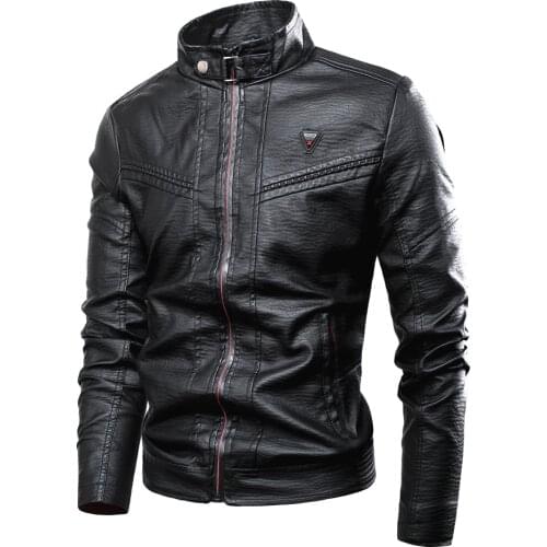 Men Spring New Vintage Punk Casual Style Fleece Leather Jackets Coat Men Outwear Fashion Motor & Biker Faux Leather Jacket Men