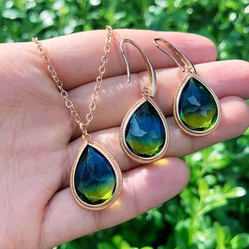 SAY HELLO Acrylic Waterdrop Shaped Dangle Earrings Chain Necklace Pendant Set for Women Handmade Jewelry Set 3colors