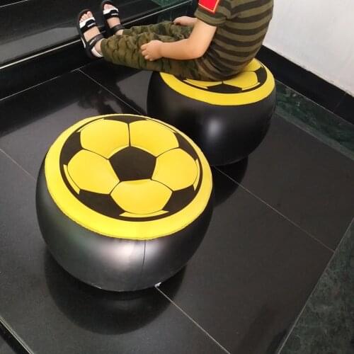 Inflatable Stool Thicken PVC Flocking Plush 3D Football Seat Chair Lazy Sofa Camping Chair Portable Folding Stool Home Outdoor