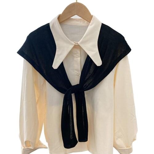 MoriBty Solid Women Knitted Scarf Thin Spring-Autumn Shawl Wraps Small Y Shape Shoulder Knot Pashmina Capes Classic Skirt Tippet