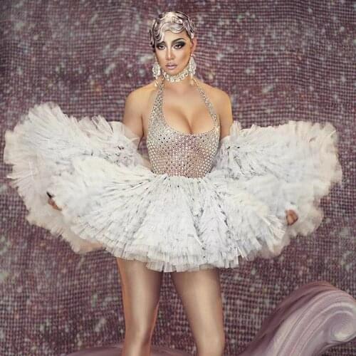 New Mesh Lace Dance Party Dress Women Stage Performance Clothing Sexy Fashion Dresses Nightclub Club Drag Queen Designer Dress