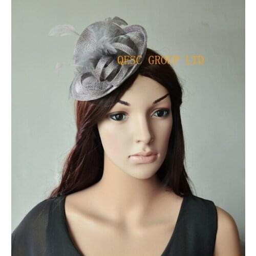 NEW Wholesale Elegant Silver grey wedding fascinator sinamay mini hat.FREE SHIPPING