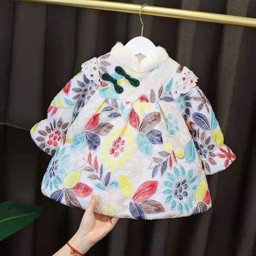 New Year Cheongsam Dress Girls Chinese Traditional Dress Cheongsam Winter Thick and Quilted Qipao Children Chinese Clothing